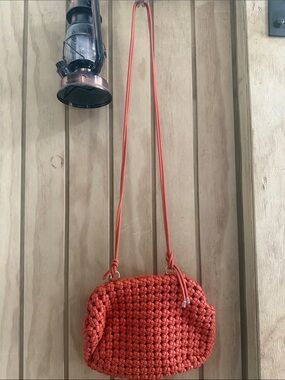 Woven Coral Crossbody Bag with Adjustable Strap